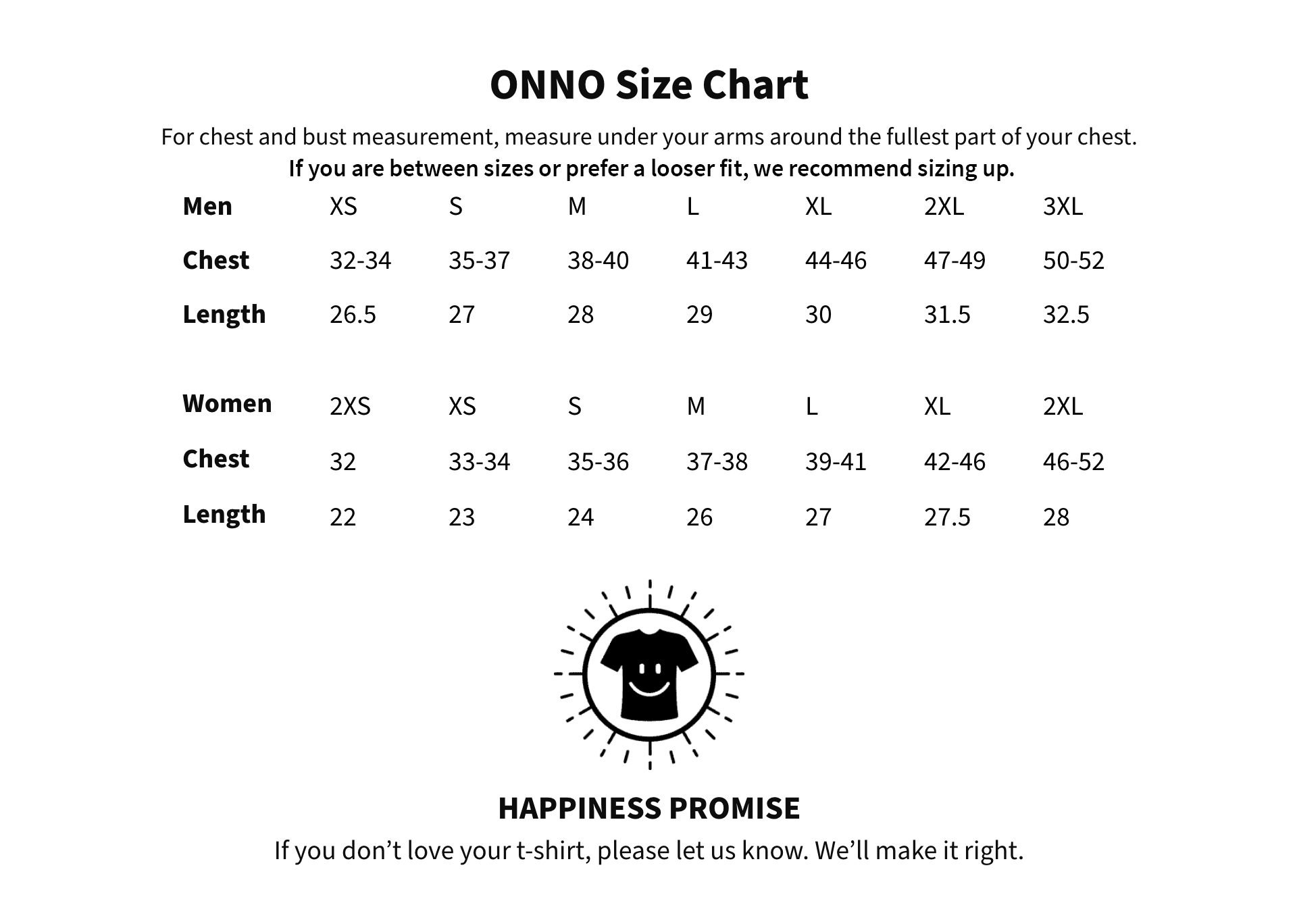 ONNO Sizing Chart